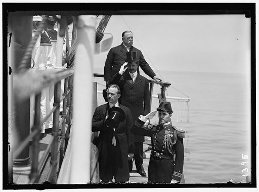 GERMAN SQUADRON VISIT TO U.S. PRESIDENT TAFT AND PARTY LEAVING 'MAYFLOWER.' TOP DOWNWARDS: TAFT; MEYER; AMB. COUNT BERNSTORFF; COMDR. POWERS SYMINGTON