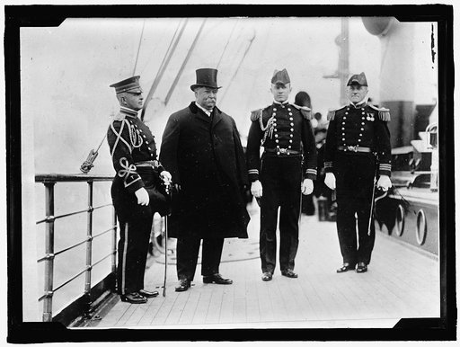 BATTLESHIP REVIEW. MAJ. THOMAS L. RHOADS; PRESIDENT TAFT; LT. COMDR. JOHN W. TIMMONDS; COMDR. GORMLEY