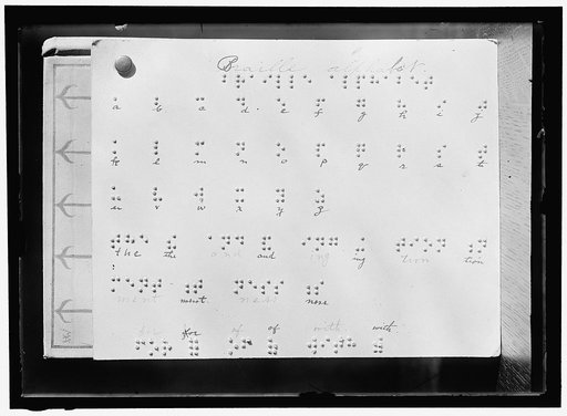 BLIND, THE. BRAILLE ALPHABET AT LIBRARY FOR THE BLIND. INSTITUTE OF THE BLIND