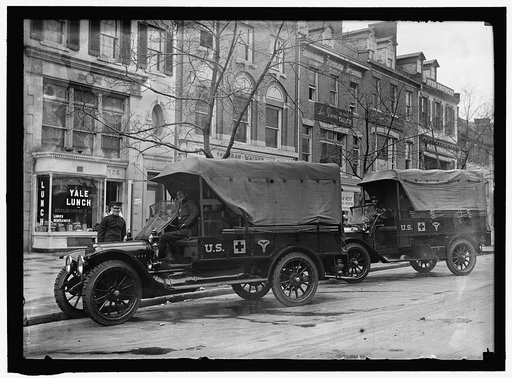 RED CROSS, AMERICAN. ARMY TRUCKS AND TRAILERS FOR RED CROSS SUPPLIES