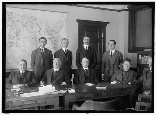 INTER-DEPARTMENTAL COMMITTEE. CONFIDENTIAL COORDINATING COMMITTEE. EACH MEMBER APPOINTED FROM A DEPARTMENT AT REQUEST OF PRESIDENT. SEATED: S.W. STRATTON, CHIEF, BUREAU OF STANDARDS; WILLIAM C. FITTS, ASST. ATTORNEY GENERAL; WILLIAM INGRAHAM, ASST. SEC. OF WAR; L.F. POST, ASST. SEC. OF LABOR; W.S. G