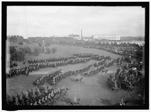 CAVALRY REVIEW BY PRESIDENT WILSON. CAVALRY IN MANEUVERS