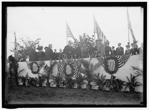 CAVALRY REVIEW BY PRESIDENT WILSON. SEEN IN STAND: PRESIDENT WILSON; GENERAL WOOD; COL. HARTS; DR. GRAYSON; GARRISON