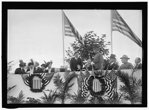 CAVALRY REVIEW BY PRESIDENT WILSON. SEEN IN STAND: PRESIDENT WILSON; GENERAL WOOD; COL. HARTS; DR. GRAYSON; GARRISON