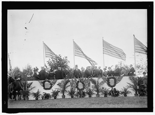 CAVALRY REVIEW BY PRESIDENT WILSON. SEEN IN STAND: PRESIDENT WILSON; GENERAL WOOD; COL. HARTS; DR. GRAYSON; GARRISON