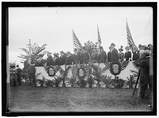 CAVALRY REVIEW BY PRESIDENT WILSON. SEEN IN STAND: PRESIDENT WILSON; GENERAL WOOD; COL. HARTS; DR. GRAYSON; GARRISON