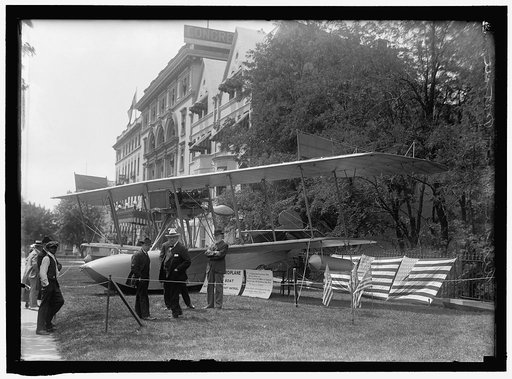 NATIONAL AERO COAST PATROL COMMN. CURTISS HYDROAEROPLANE OR FLYING BOAT EXHIBITED NEAR HOUSE OFFICE BUILDING. E.H. SMITH; REP. KAHN; REP. LIEB