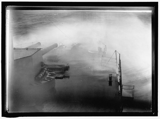 NAVY, U.S. BATTLESHIPS IN STORM AT SEA