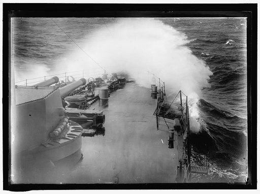 NAVY, U.S. BATTLESHIPS IN STORM AT SEA