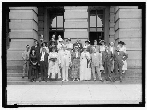 CAPITOL, GROUP AT.FRONT: WOMAN; DEWALT OF PENNSYLVANIA; WOMAN; CHAMP CLARK; MRS. MARSHALL; MRS. CLARK; VICE PRESIDENT MARSHALL; UNIDENTIFIED; GALLIVAN OF MASS. 2ND ROW: HARDWICK OF GEORGIA; LINTHICUM OF MARYLAND; 4 WOMEN; RAMSEYER OF IOWA; WOMAN; PHELAN OF MASS.; WOMAN; EDMONDS