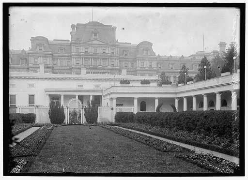 White House, Southwest garden, which replaced the West Colonial garden. View to tent at eastern end