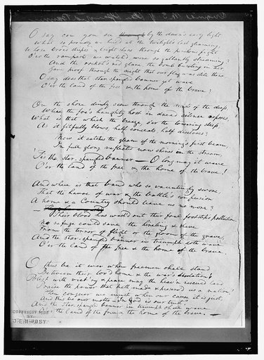 KEY, FRANCIS SCOTT. ORIGINAL MANUSCRIPT OF 'STAR SPANGLED BANNER'