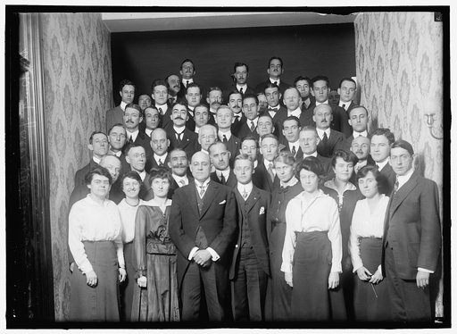 BARRETT, JOHN. DIRECTOR GENERAL, PAN AMERICAN UNION, 1907-1920. AT HIS RESIDENCE. WORKING FORCE OF PAN AMERICAN UNION. HE IS LEFT, CENTER