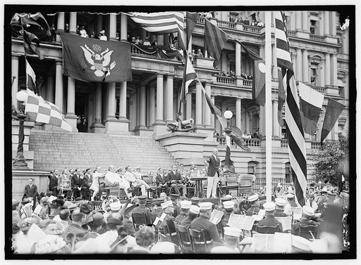 FLAG DAY. FLAG DAY EXERCISES, STATE, WAR AND NAVY BUILDING. WILSON SPEAKING; BRYAN, DANIELS, WILLIAM PHILLIPS, F.D. ROOSEVELT, ETC. PRESENT