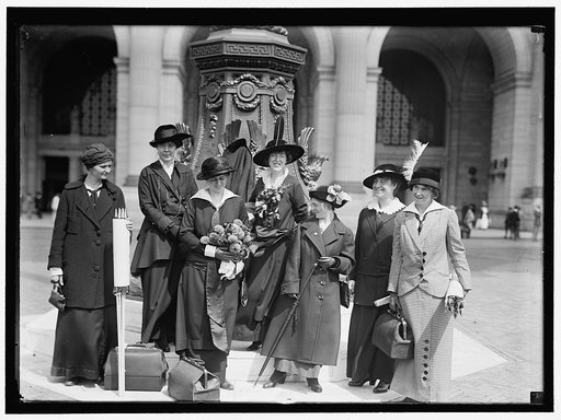 WOMAN SUFFRAGE. FIRST GROUP IN POLITICAL CAMPAIGN: ROSE WINSLOW, LUCY BURNS, TO CALIFORNIA; DORIS STEVENS, RUTH ASTOR NOYES, TO COLORADO; ANNA McGUE TO WASHINGTON; JANE PINCUS, JESSIE H. STUBBS, TO ARIZONA