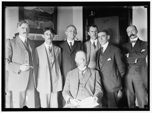 COMMERCIAL ATTACHES: ALBERT H. BALDWIN, TO LONDON; V.L. HAVENS, TO SANTIAGO, CHILE; ERWIN W. THOMPSON, TO BERLIN; A.I. HARRINGTON, TO LIMA, PERU; DR.ALBERT HALE, TO BUENOS AIRES, ARGENTINA; DR. CHARLES W.A. VEDITZ, TO PARIS. SECRETARY REDFIELD, SEATED, CENTER