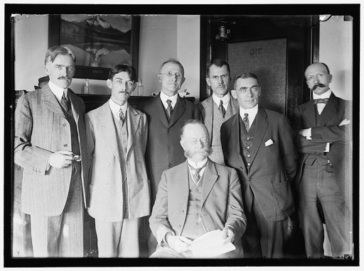 COMMERCIAL ATTACHES: ALBERT H. BALDWIN, TO LONDON; V.L. HAVENS, TO SANTIAGO, CHILE; ERWIN W. THOMPSON, TO BERLIN; A.I. HARRINGTON, TO LIMA, PERU; DR.ALBERT HALE, TO BUENOS AIRES, ARGENTINA; DR. CHARLES W.A. VEDITZ, TO PARIS. SECRETARY REDFIELD, SEATED, CENTER