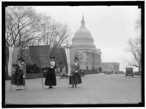 WOMAN SUFFRAGE. PICKETING AT CAPITOL: LOIS POTTER OF ST. PAUL, MINNESOTA; ELSIE HILL OF D.C.; MRS. ALDEN POTTER OF ST. PAUL