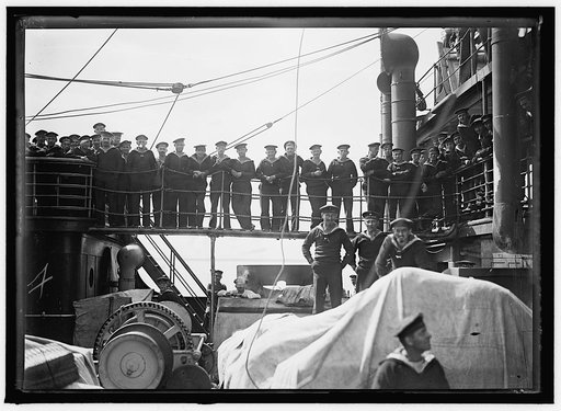UNITED STATES NAVY. EITEL FRIEDRICH, GERMAN SHIP TAKEN OVER BY U.S.; SCENES ON DECK, ETC.