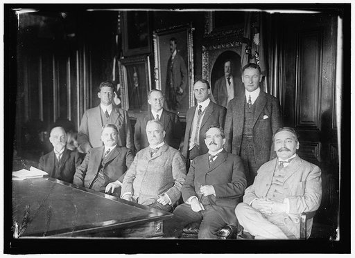 NAT. ADVISORY COMM. FOR AERONAUTICS. REAR ROW: CAPT. H.C. RICHARDSON, NAVAL CONSTRUCTION; PROF. JOHN F. HAYFORD; ADM. MARK BRISTOL; COL. SAMUEL REBER. FRONT: PROF. WILLIAM F. DURAND; DR. S.W. STRATTON; GEN. GEORGE P. SCRIVEN; DR. CHARLES F. MARVIN; M.I. PUFIN