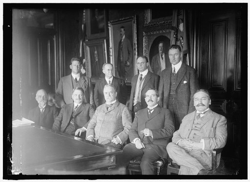 NAT. ADVISORY COMM. FOR AERONAUTICS. REAR ROW: CAPT. H.C. RICHARDSON, NAVAL CONSTRUCTION; PROF. JOHN F. HAYFORD; ADM. MARK BRISTOL; COL. SAMUEL REBER. FRONT: PROF. WILLIAM F. DURAND; DR. S.W. STRATTON; GEN. GEORGE P. SCRIVEN; DR. CHARLES F. MARVIN; M.I. PUFIN