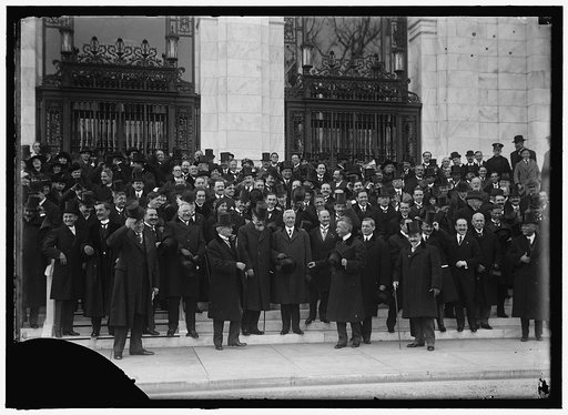 PAN AMERICAN SCIENTIFIC CONGRESS GROUP AT OPENING. FRONT: JOHN BARRETT; ERNESTO QUESADA OF THE ARGENTINE; V.P. MARSHALL; AMBASSADOR SUAREZ-MUJICA OF CHILE; SECRETARY OF STATE LANSING; AMBASSADOR DA GAMA OF BRAZIL; MIN. MENDEZ OF GUATEMALA, REAR RIGHT OF DE GAMA; MIN. DE CESPEDES OF CUBA, OUT IN FRON