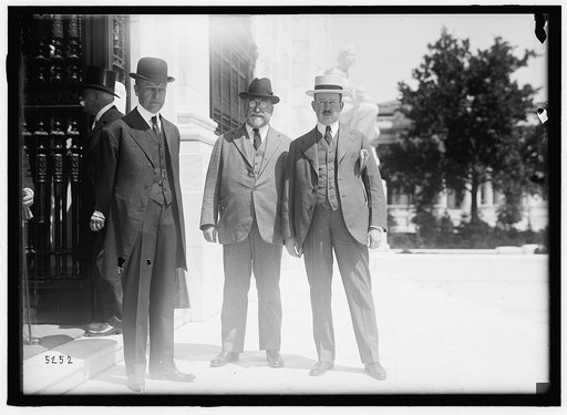 1ST PAN AMERICAN FINANCIAL CONFERENCE, WASHINGTON, D.C., MAY 1915. JOHN BASSETT MOORE IN CENTER, 2 UNIDENTIFIED