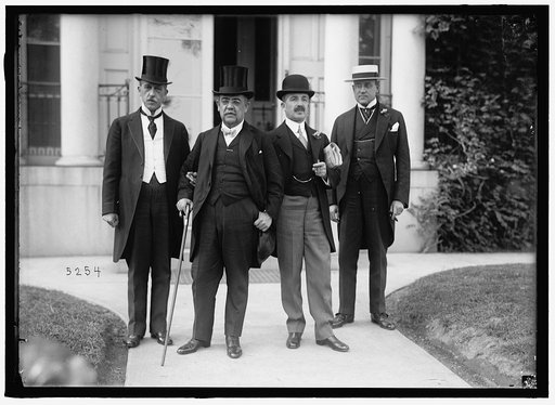 1ST PAN AMERICAN FINANCIAL CONFERENCE, WASHINGTON, D.C., MAY 1915. DR. ROBERTO ANCIZAR; SEC. OF LEG. OF COLOMBIA; SANTIAGO P. TRIANO, DEL. FROM COLOMBIA; V. VILLAMEL, OF ARGENTINE; JOHN BARRE