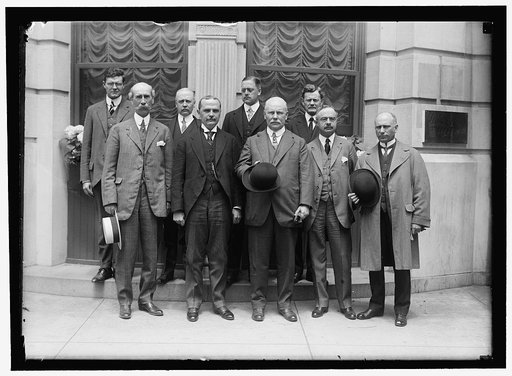 1ST PAN AMERICAN FINANCIAL CONFERENCE, WASHINGTON, D.C., MAY 1915. COSTA RICAN DELEGATION. FRONT: UNIDENTIFIED; MARIANO GUARDIA; JOHN M. KEITH; OTHERS UNIDENTIFIED. REAR: UNIDENTIFIED, EXCEPT ROBERT N. HARPER OF D.C., RIGHT