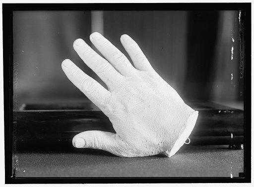 PLASTER CAST OF HAND OF BRYAN, WILLIAM JENNINGS. REP. FROM NEBRASKA, 1891-1895; SECRETARY OF STATE, 1913-1915