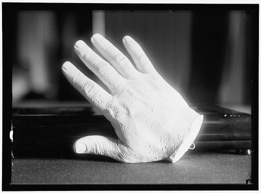 PLASTER CAST OF HAND OF BRYAN, WILLIAM JENNINGS. REP. FROM NEBRASKA, 1891-1895; SECRETARY OF STATE, 1913-1915