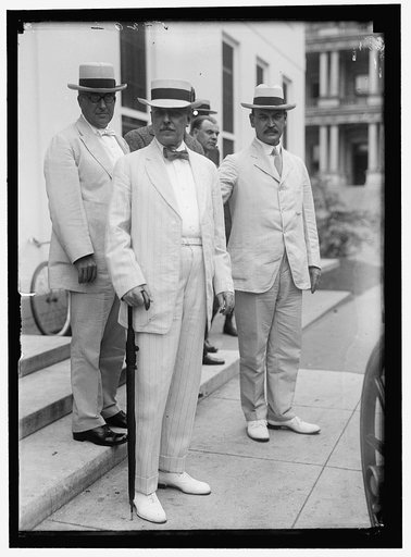 GARRISON, LINDLEY M. SECRETARY OF WAR, 1913-1916. LEFT, WITH LANSING AND HOUSTON AT WHITE HOUSE