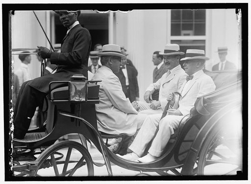 GARRISON, LINDLEY M. SECRETARY OF WAR, 1913-1916. LEFT, WITH LANSING AND HOUSTON AT WHITE HOUSE