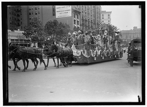 PREPAREDNESS PARADE. COLONIAL AND INDIAN FLOAT