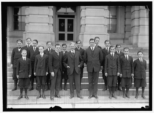 SENATE PAGES: VICE PRESIDENT MARSHALL AND PAGES. O'TOOLE, IN CHARGE OF PAGES, LEFT OF MARSHALL