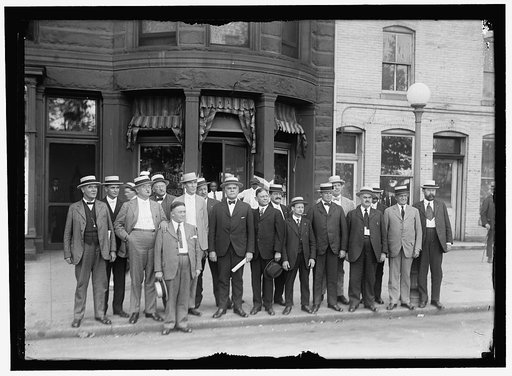 RAILWAY BROTHERHOODS GROUP: C.M. RODGERS; MR. LEWIS; W.G. LEE, PRES., BROTHERHOOD OF RAILWAY TRAINMEN; S. VEACH; A.B. GARRETSON, PRES. ORDER OF RAILWAY CONDUCTORS; W.J. BURKE; W.S. STONE, GRAND CHIEF, BROTHERHOOD OF LOCOMOTICE ENGINEERS; W.S. CARTER, PRES. BROTHERHOOD OF LOCOMOTIVE FIREMEN