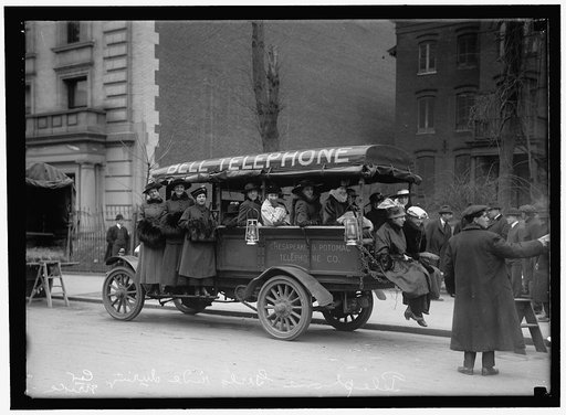 CHESAPEAKE & POTOMAC TELEPHONE CO. TRANSPORTING PHONE GIRLS IN TRUCKS DURING STRIKE