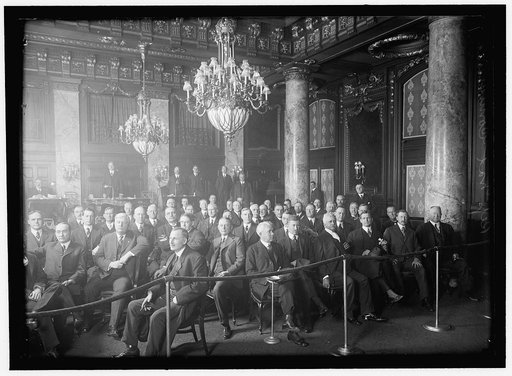 REPUBLICAN NATIONAL COMMITTEE AT WILLARD HOTEL, DECEMBER 1915. JOHN T. ADAMS, CHAIRMAN; AT CENTER FRONT IS FRED HALE OF MAINE; 2ND BEYOND HALE IS WADSWORTH OF NEW YORK.OTHERS UNIDENTIFIED