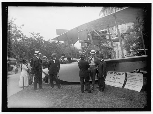 NATIONAL AERO COAST PATROL COMMN.: CURTISS HYDROAEROPLANE OR FLYING BOAT EXHIBITED NEAR HOUSE OFFICE BUILDING. RIPLEY BOWMAN; FRANKENFIELD; PEARY; SMITH