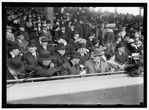 BASEBALL, PROFESSIONAL. FRONT: SEC. GARRISON; DANIELS; C.L. BERRYMAN. REAR: JAMES M. BAKER, SECRETARY OF THE SENATE; SEN. CULBERSON; VICE PRESIDENT MARSHALL