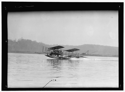 RICHARDSON TANDEM BIPLANE HYDROPLANE TAKING OFF ON POTOMAC, APRIL, 1916