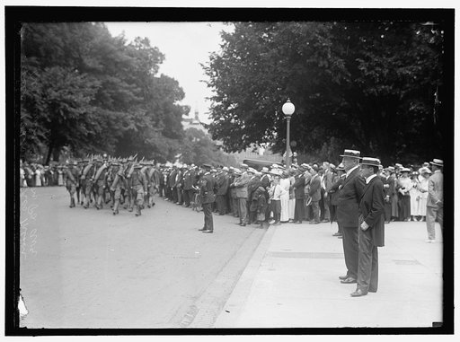 BAKER, NEWTON DIEHL. SECRETARY OF WAR, 1916-1921. WITH PRESIDENT WILSON REVIEWING NATIONAL GUARD