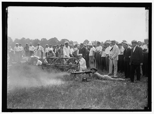 MARINE CORPS RIFLE RANGE, WINTHROP, MD. GEN. BARNETT TESTING COLT'S AUTOMATIC MACHINE GUN