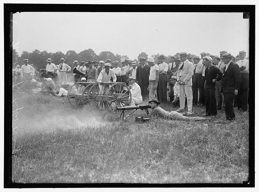 MARINE CORPS RIFLE RANGE, WINTHROP, MD. GEN. BARNETT TESTING COLT'S AUTOMATIC MACHINE GUN
