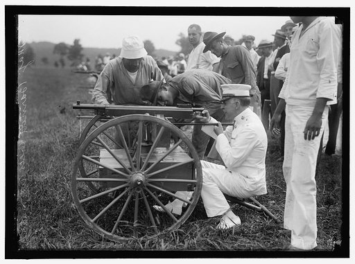 MARINE CORPS RIFLE RANGE, WINTHROP, MD. GEN. BARNETT TESTING COLT'S AUTOMATIC MACHINE GUN