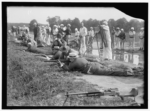 MARINE CORPS RIFLE RANGE, F.D. ROOSEVELT AND F.K. LANE, FIRING