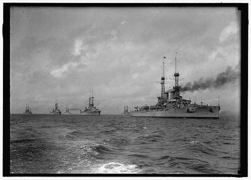 U.S.S. Wyoming leading battleships in Hampton Roads, Virginia