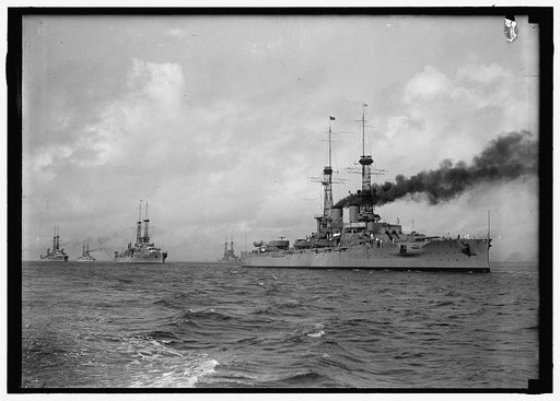 U.S.S. Wyoming leading battleships in Hampton Roads, Virginia