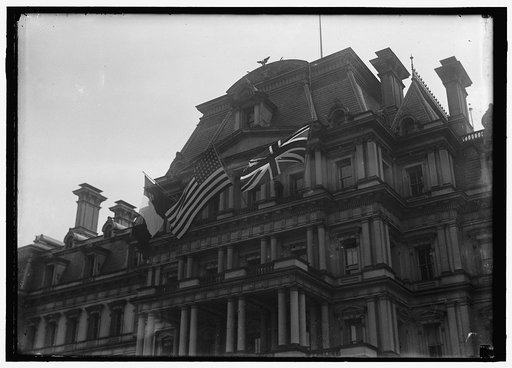 FLAGS. AMERICAN, BRITISH, AND FRENCH FLAGS ON STATE DEPARTMENT. VISIT OF ALLIED COMMISSION