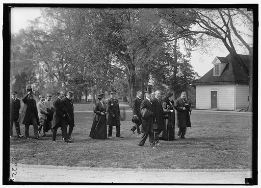 ALLIED COMMISSION TO U.S. AT MOUNT VERNON. IN GROUPS STOLLING ABOUT GROUNDS, MOST IMPORTANT PERSONS ONLY: JOFFRE; CHOCEPRAT; LANSING; VIVIANI; DANIELS